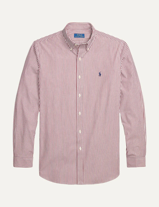 Polo Ralph Lauren men's white and burgundy striped cotton shirt