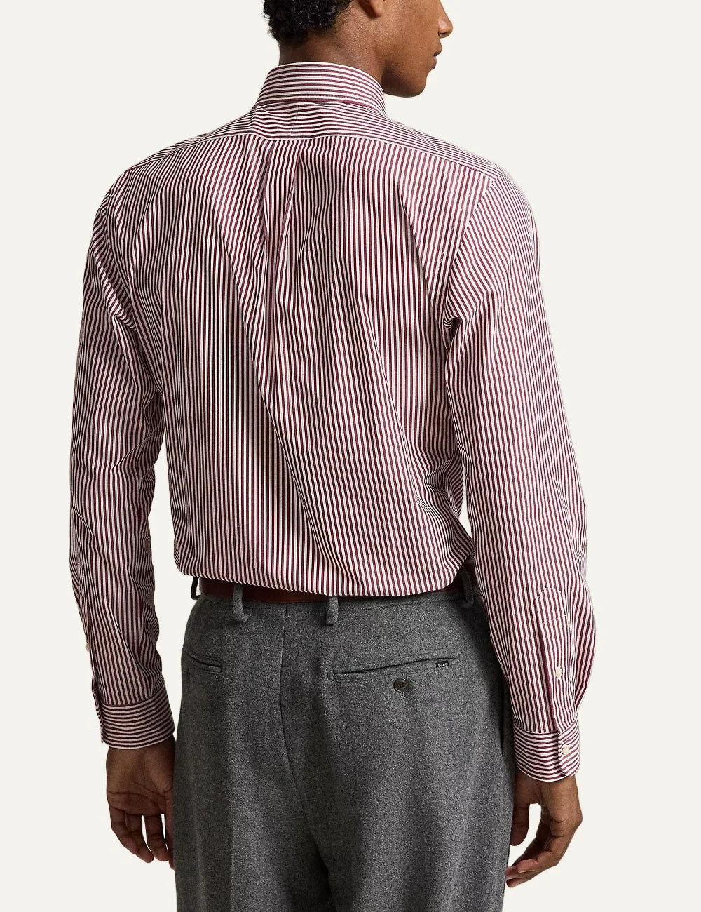 Polo Ralph Lauren men's white and burgundy striped cotton shirt back