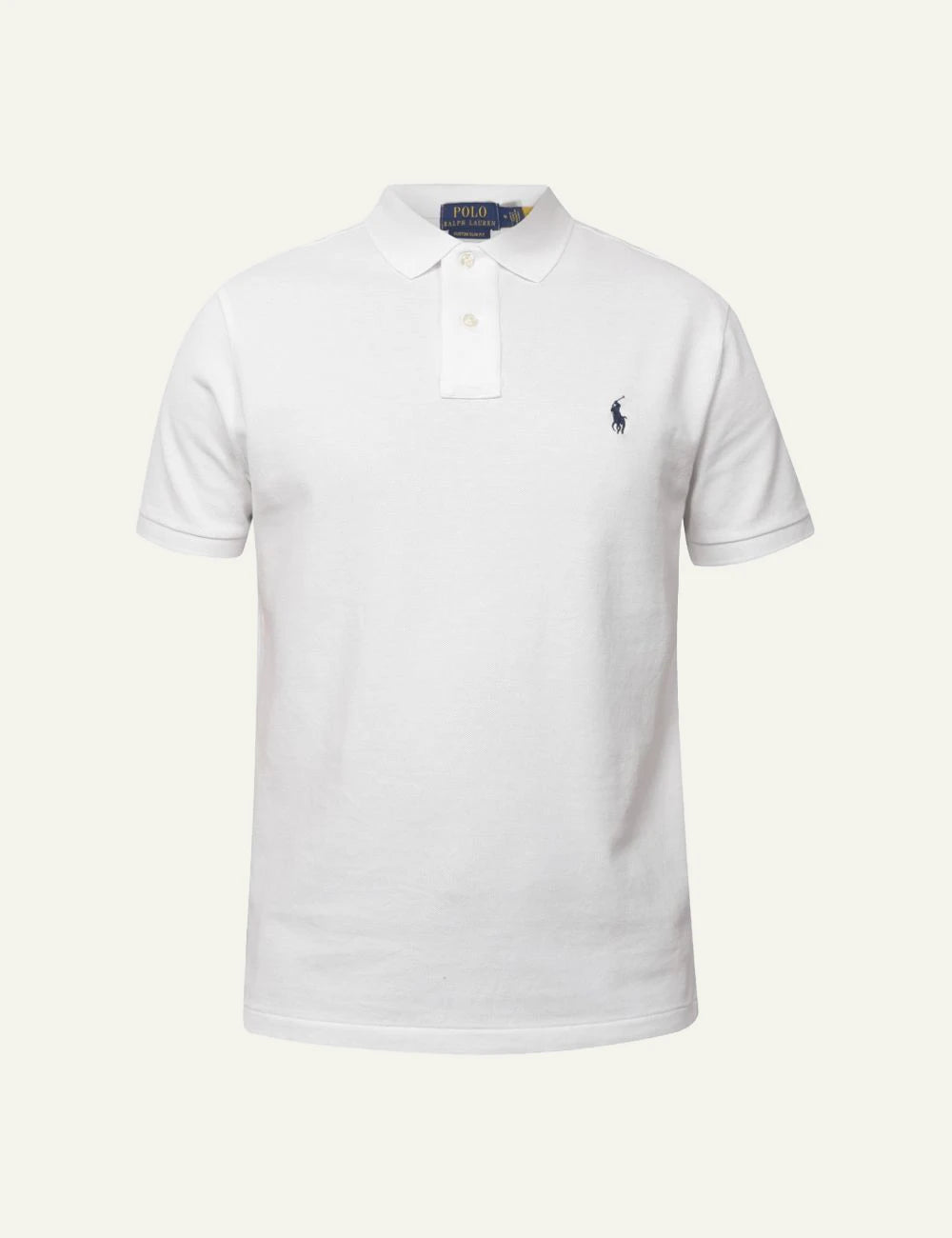 Men's Polo Ralph Lauren white cotton slim fit polo shirt with blue embroidered Pony logo