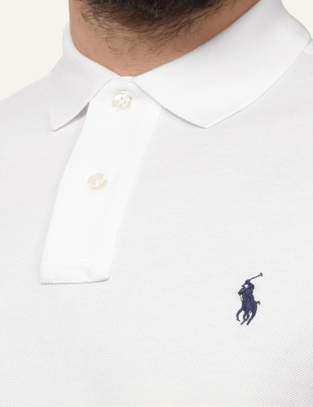 Men's Polo Ralph Lauren white cotton slim fit polo shirt with blue embroidered Pony logo detail
