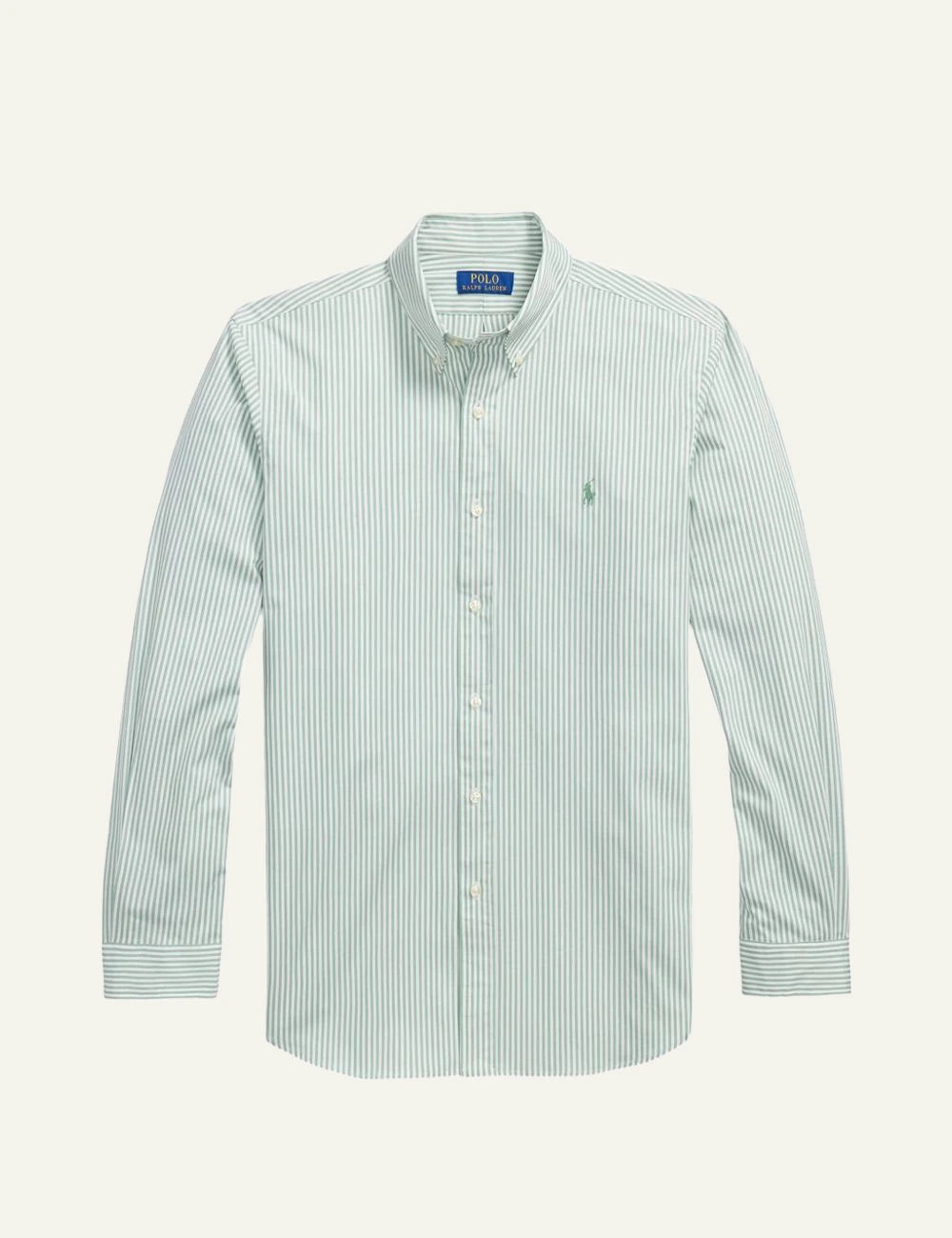 Polo Ralph Lauren mint striped button down shirt front view