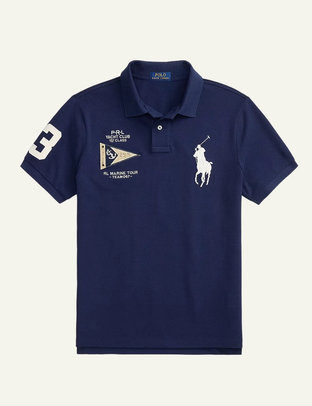 Polo Ralph Lauren navy polo shirt with Big Pony and yacht club embroidery front view