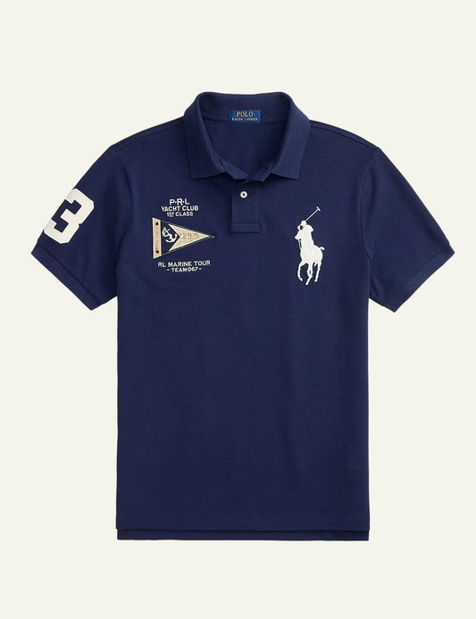 Polo Ralph Lauren navy polo shirt with Big Pony and yacht club embroidery front view