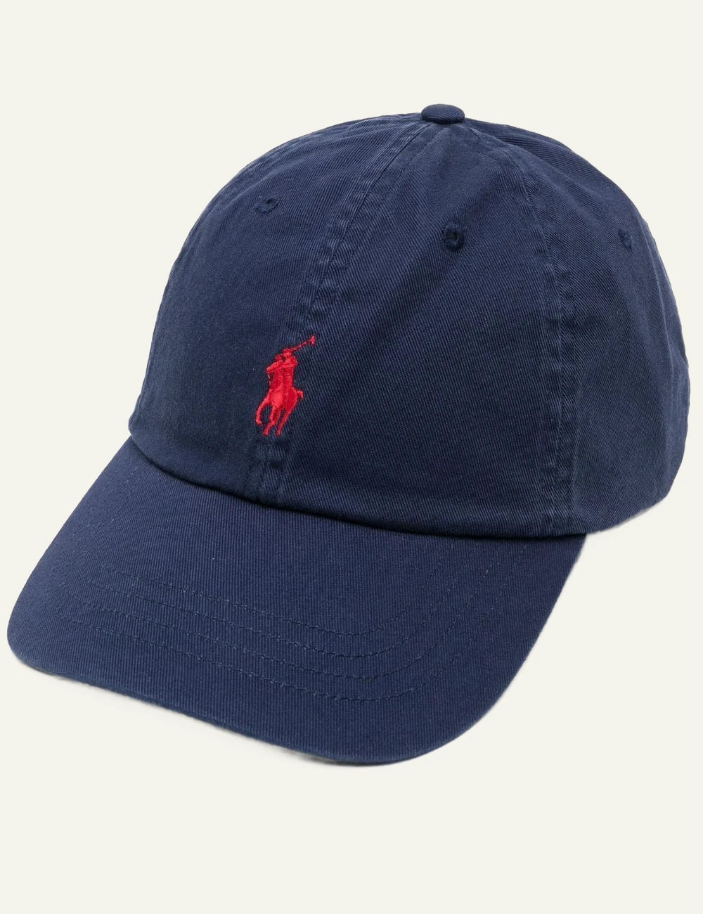 Polo Ralph Lauren navy cap with red Big Pony logo front flat view