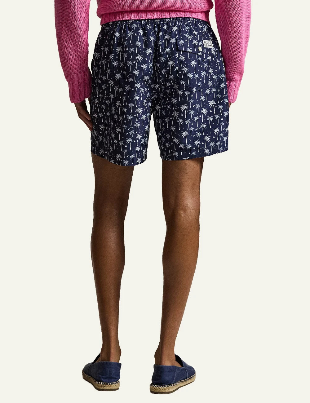 polo ralph lauren navy swim shorts palm print classic fit back view