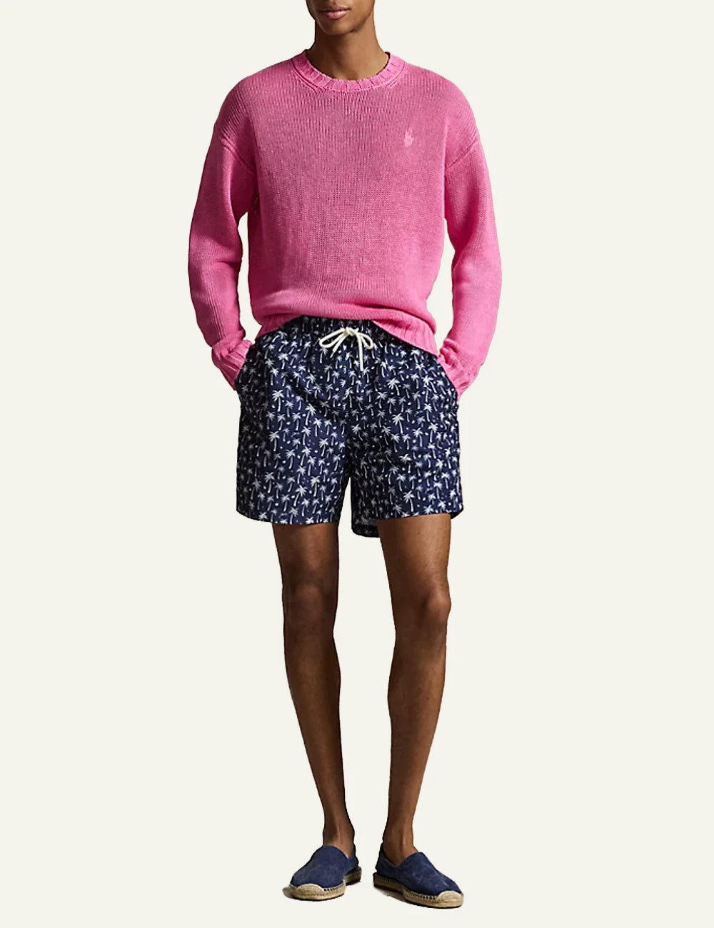 polo ralph lauren navy swim shorts palm print classic fit front full body view
