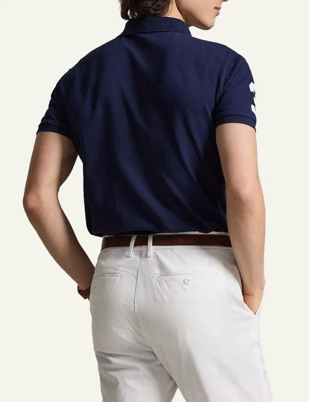 Polo Ralph Lauren navy polo shirt with big pony logo and embroidered back model view