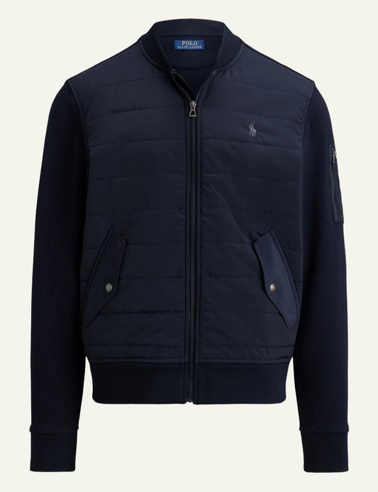 Polo Ralph Lauren navy quilted bomber jacket with zip closure front flat view