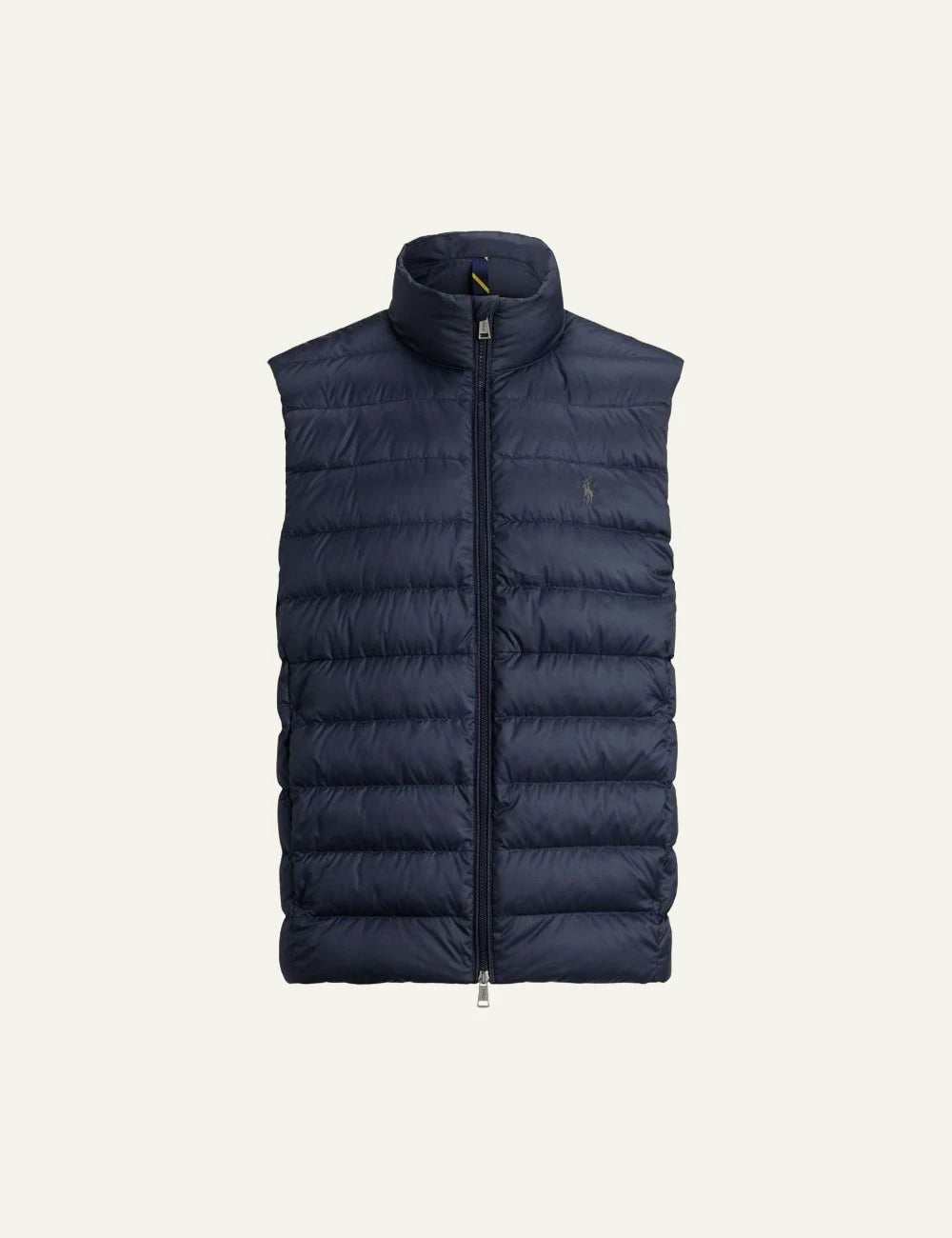 Polo Ralph Lauren navy puffer vest with embroidered Pony front view