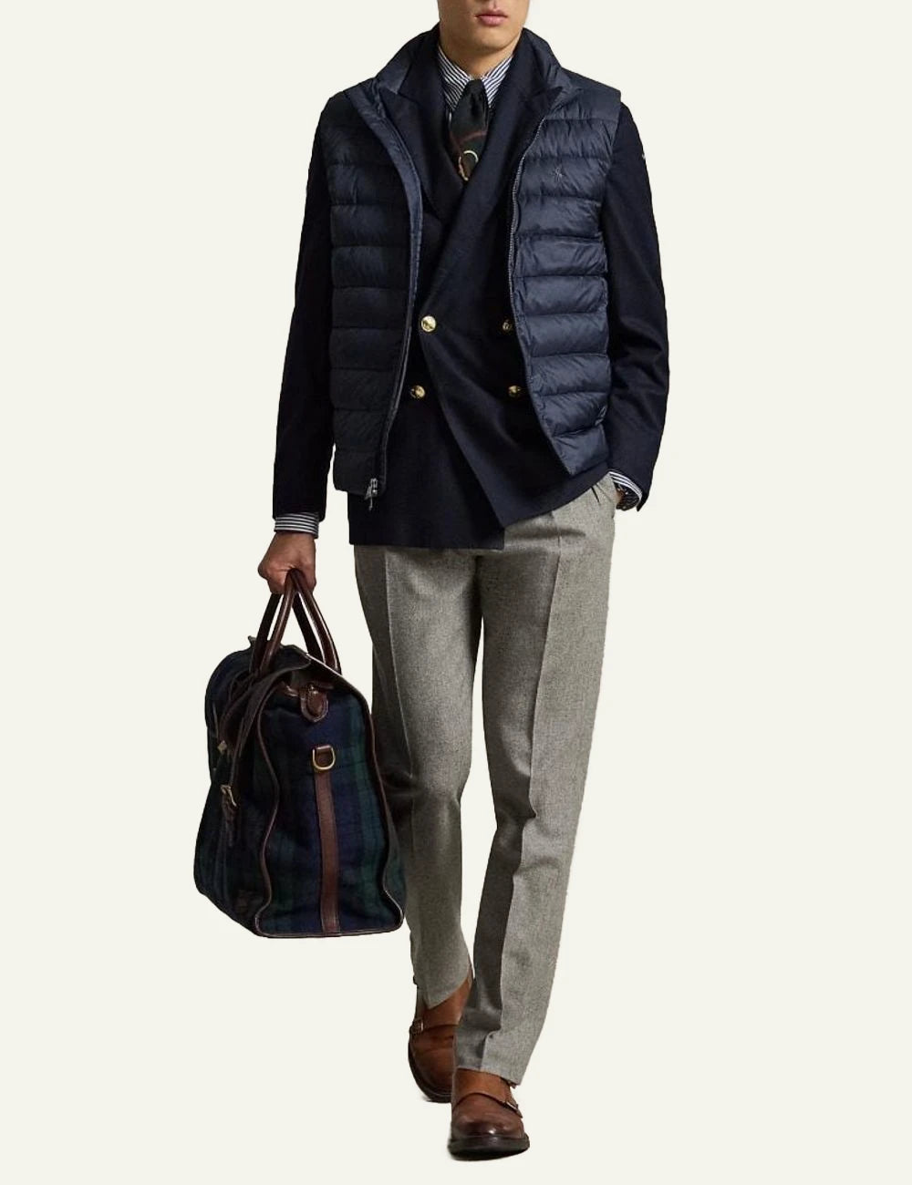 Polo Ralph Lauren navy puffer vest with embroidered Pony front full body view