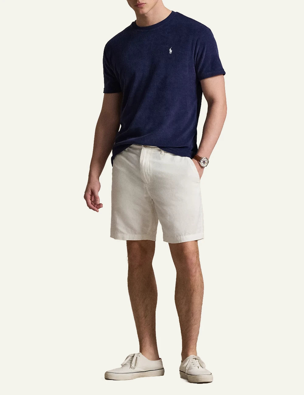 polo ralph lauren navy terry t-shirt pony logo cotton blend classic fit front full body view