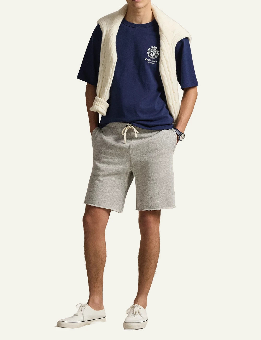polo ralph lauren navy t-shirt crest logo cotton slim fit front full body view
