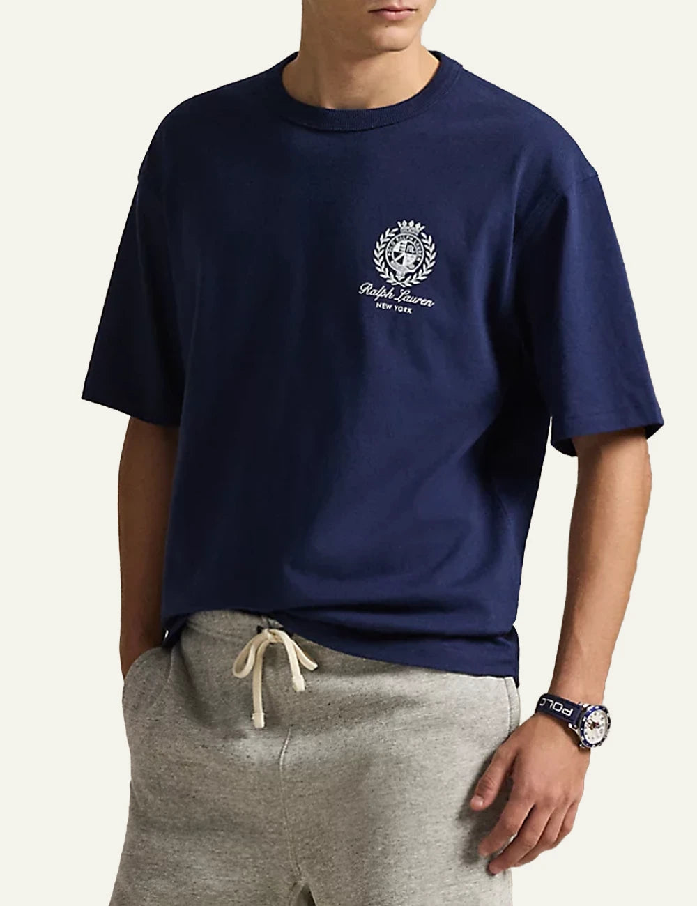 polo ralph lauren navy t-shirt crest logo cotton slim fit front model view