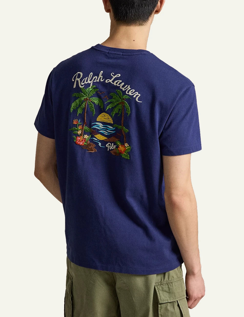 polo ralph lauren navy t-shirt pocket tropical logo cotton classic fit back view