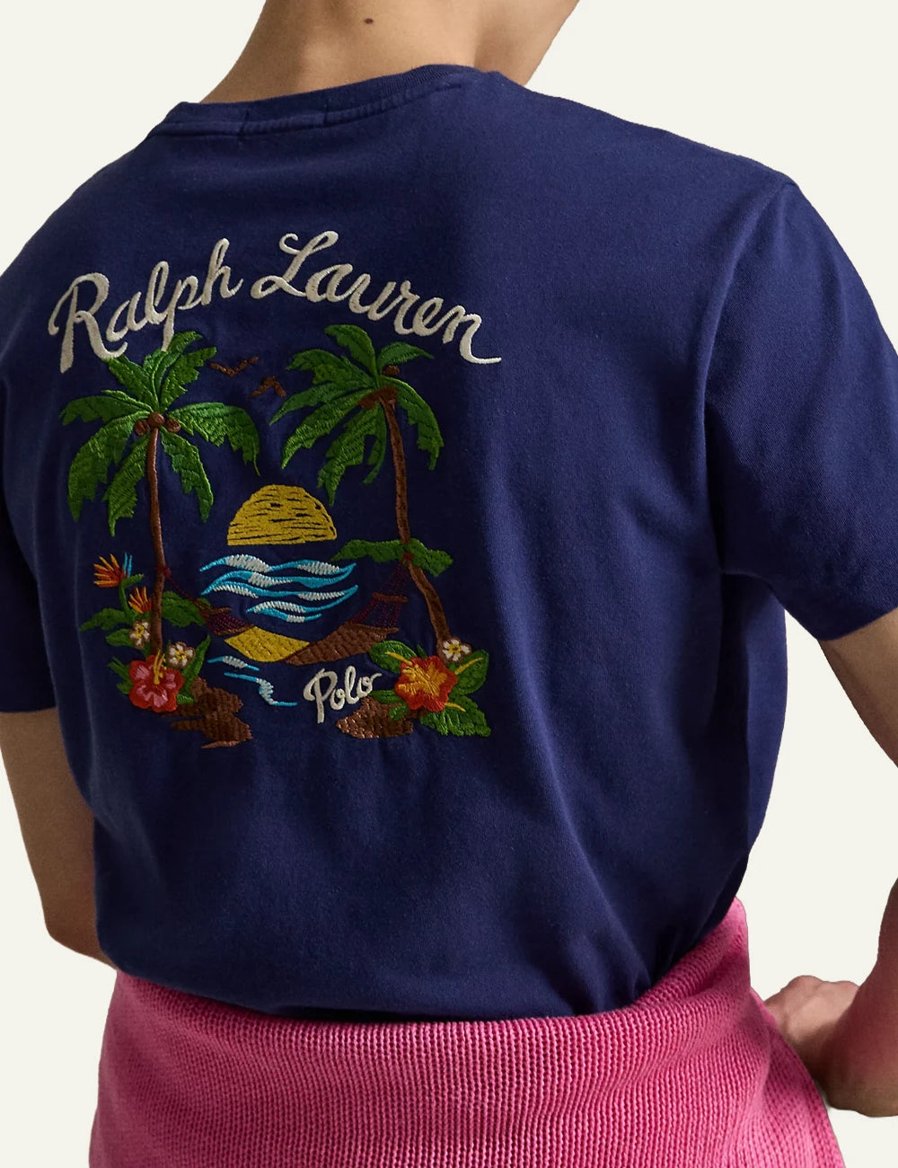polo ralph lauren navy t-shirt pocket tropical logo cotton classic fit back view