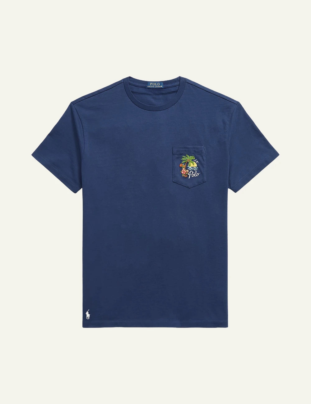 polo ralph lauren navy t-shirt pocket tropical logo cotton classic fit front view