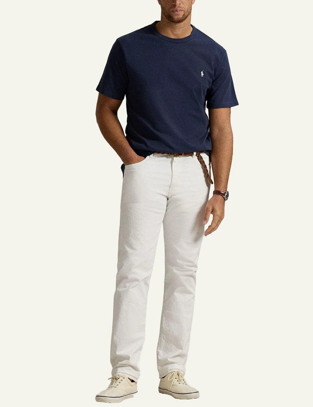 Polo Ralph Lauren navy t-shirt white pony logo crewneck front full body view