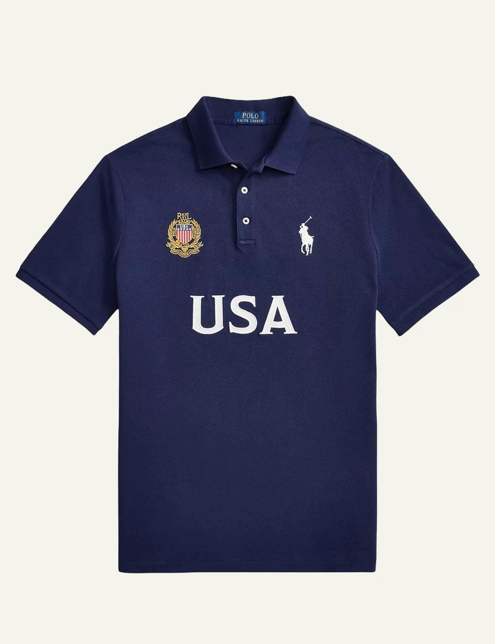 Polo Ralph Lauren navy USA polo shirt with Big Pony embroidery front view