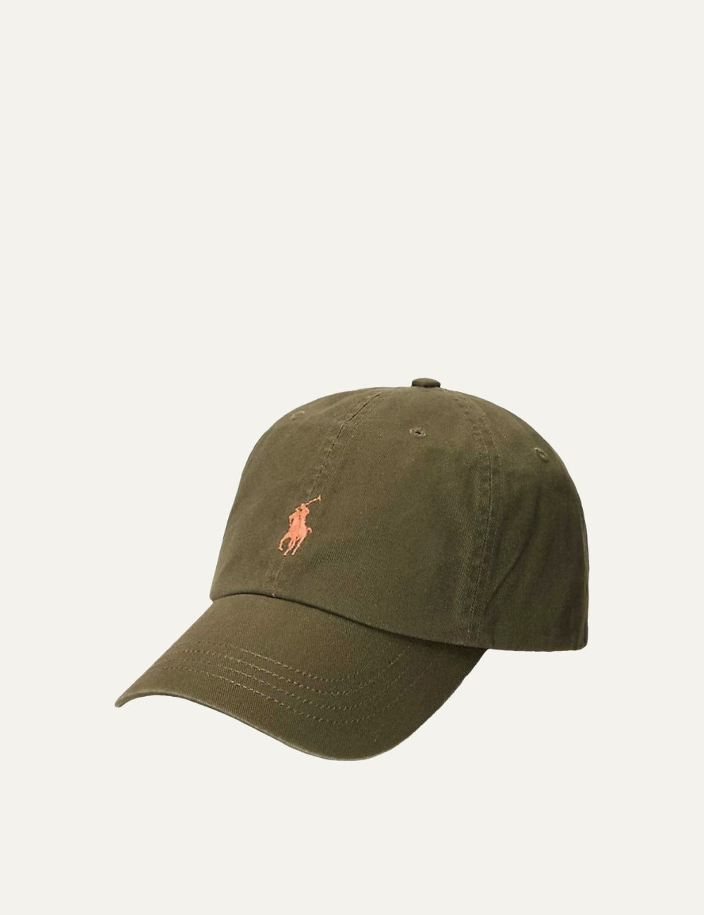 Polo Ralph Lauren olive green cap with coral Big Pony front view