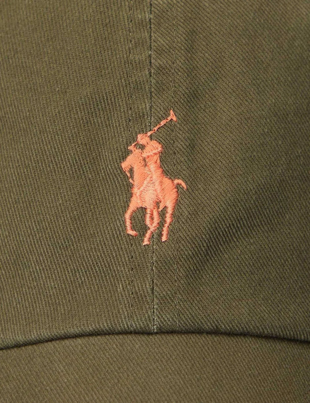 Polo Ralph Lauren olive green cap with coral Big Pony logo view