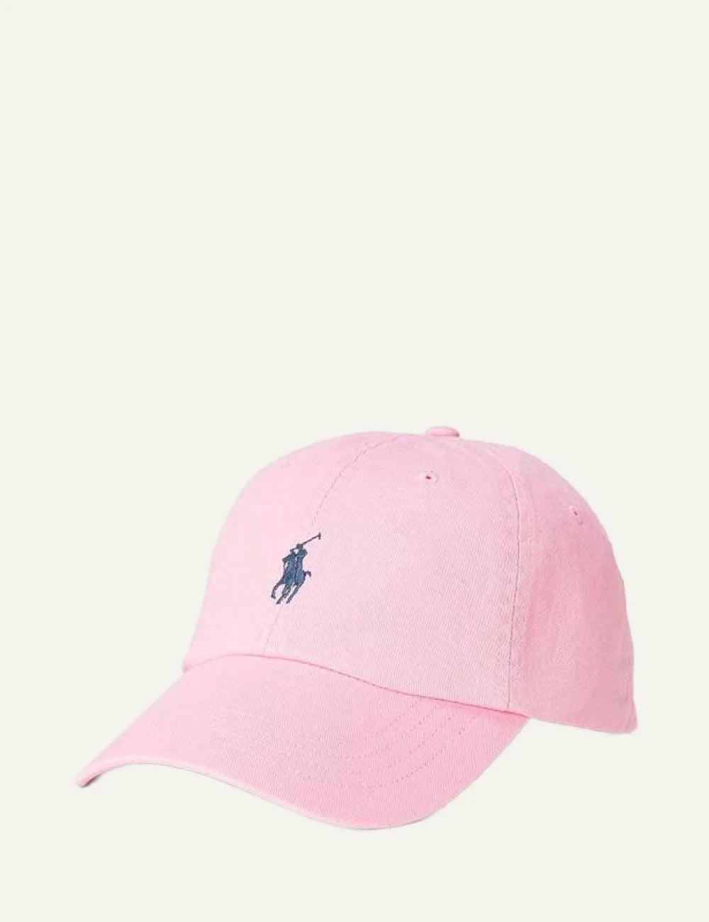 Polo Ralph Lauren pink cap with navy Big Pony logo front flat view