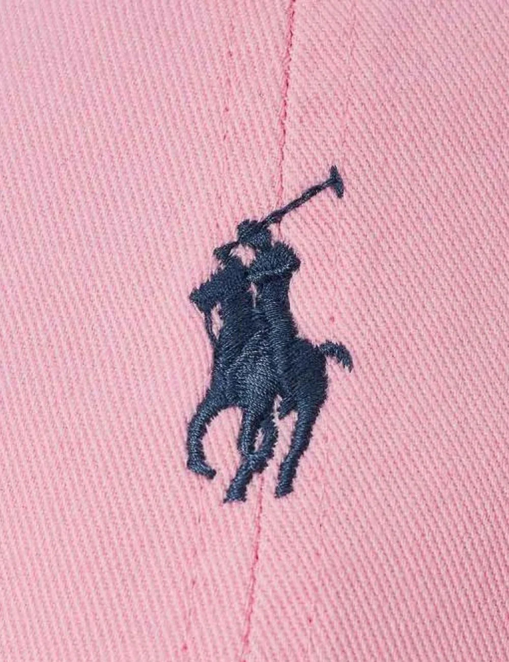 Polo Ralph Lauren pink cap with navy Big Pony logo detail view