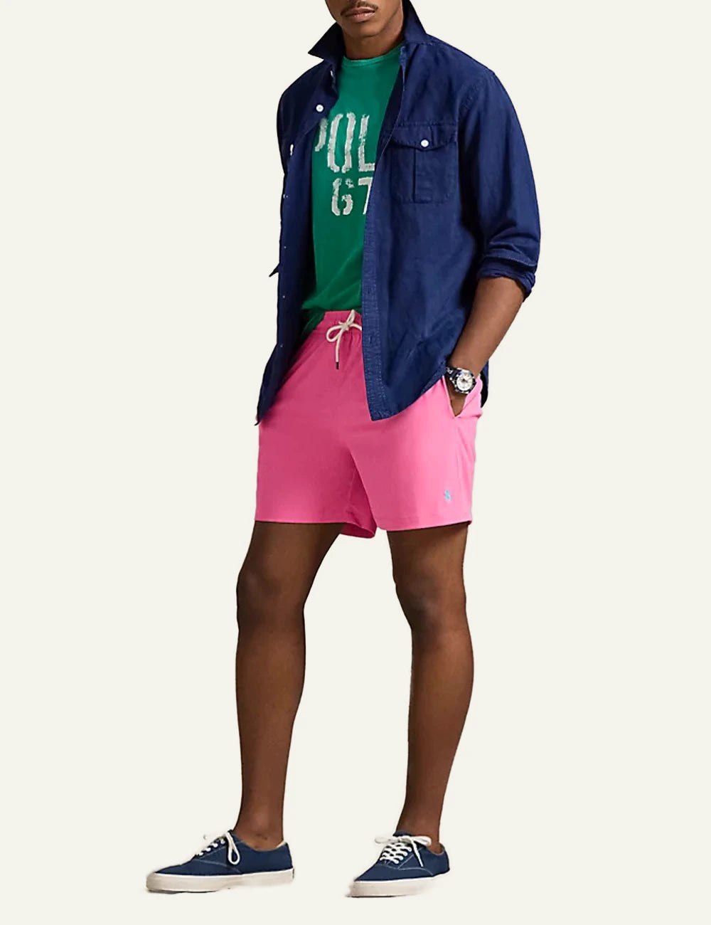 polo ralph lauren pink swim shorts classic fit pony logo front full body view