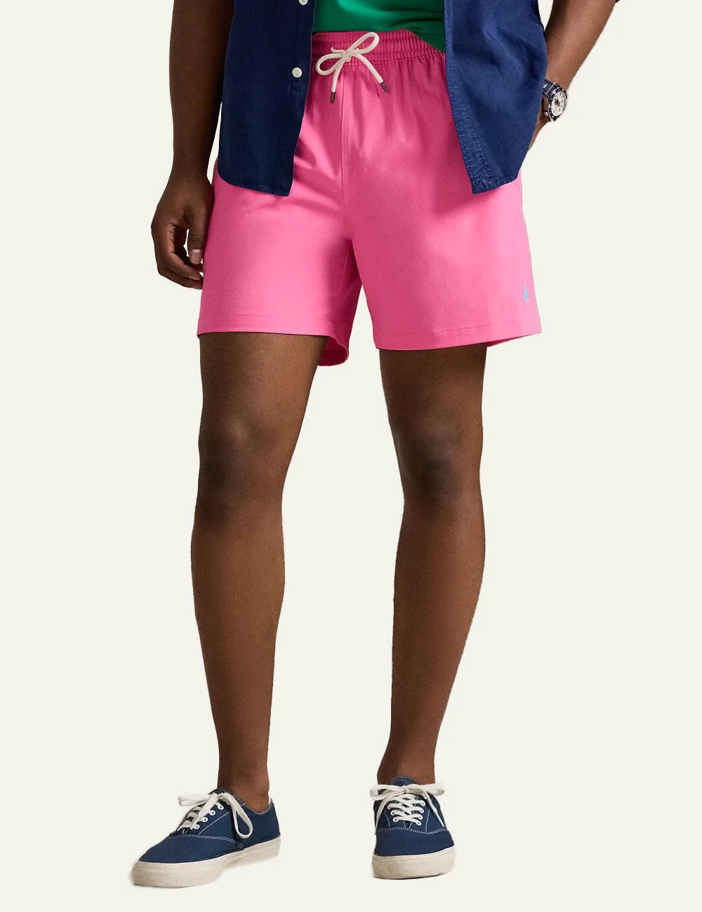 polo ralph lauren pink swim shorts classic fit pony logo front model view