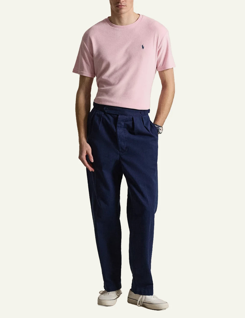 polo ralph lauren pink terry t-shirt pony logo cotton blend classic fit front full body view