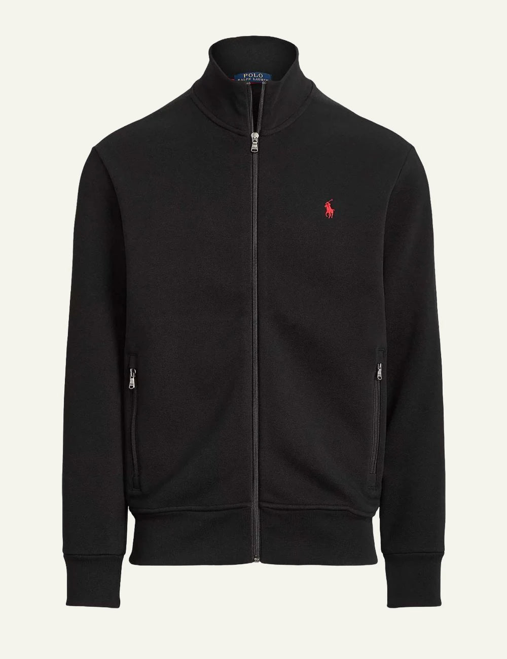 Polo Ralph Lauren black pique zip jacket me red pony logo front view