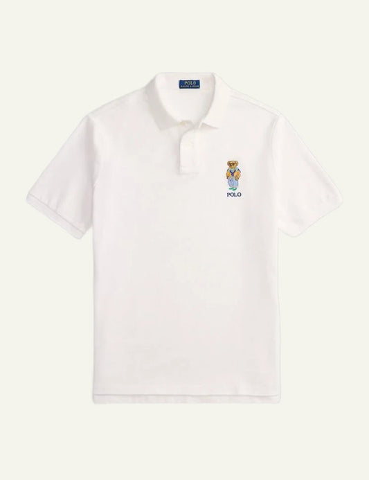 Polo Ralph Lauren polo t-shirt white me Polo Bear logo chest front flat view