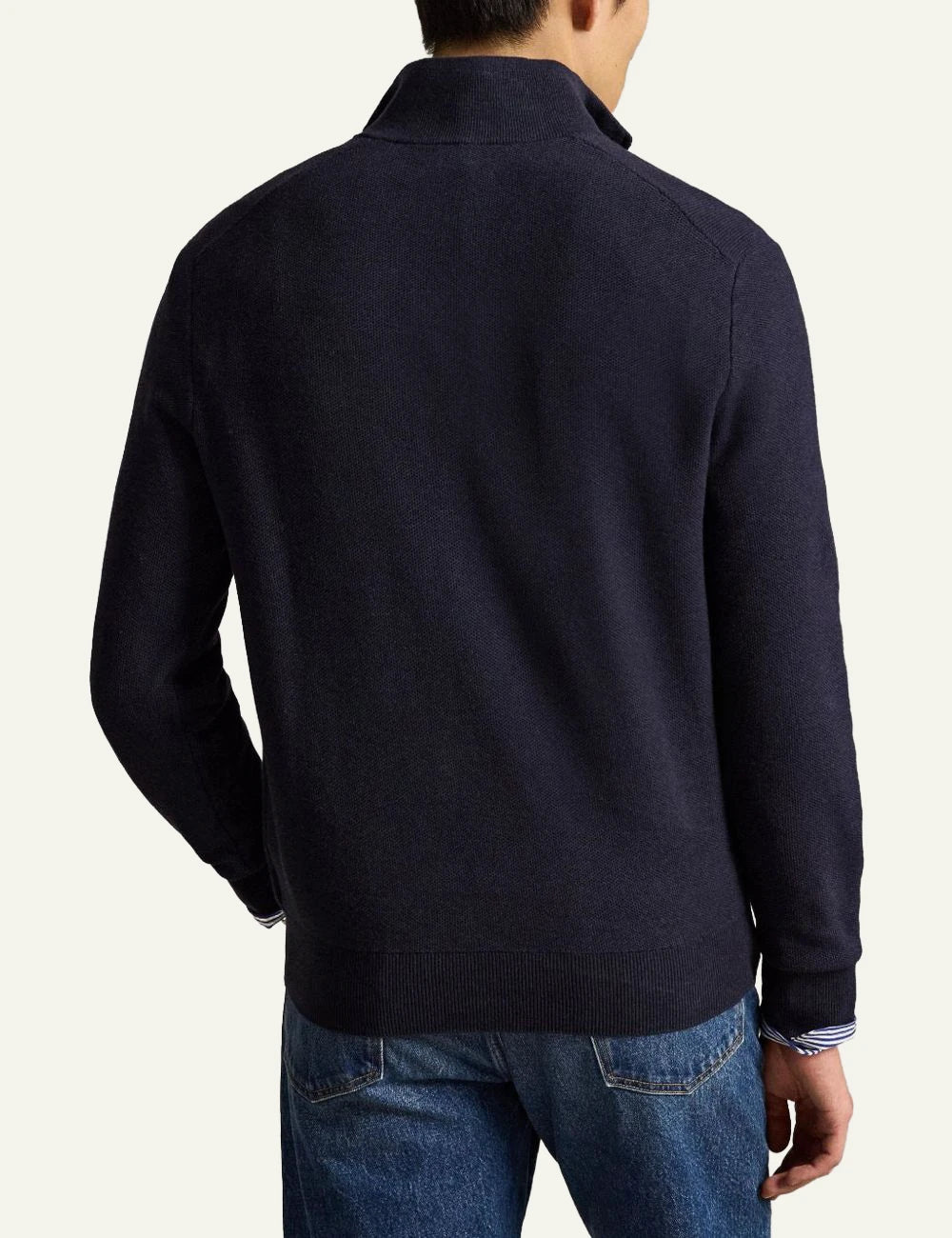 Polo Ralph Lauren navy quarter zip cotton knit sweater back view