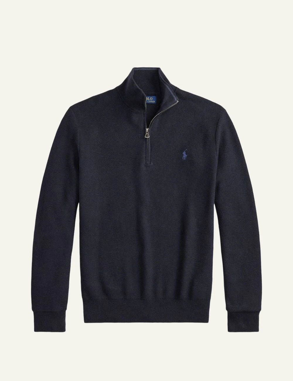 Polo Ralph Lauren navy quarter zip cotton knit sweater front view