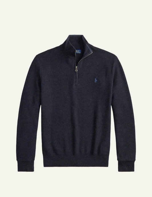 Polo Ralph Lauren navy quarter zip cotton knit sweater front view