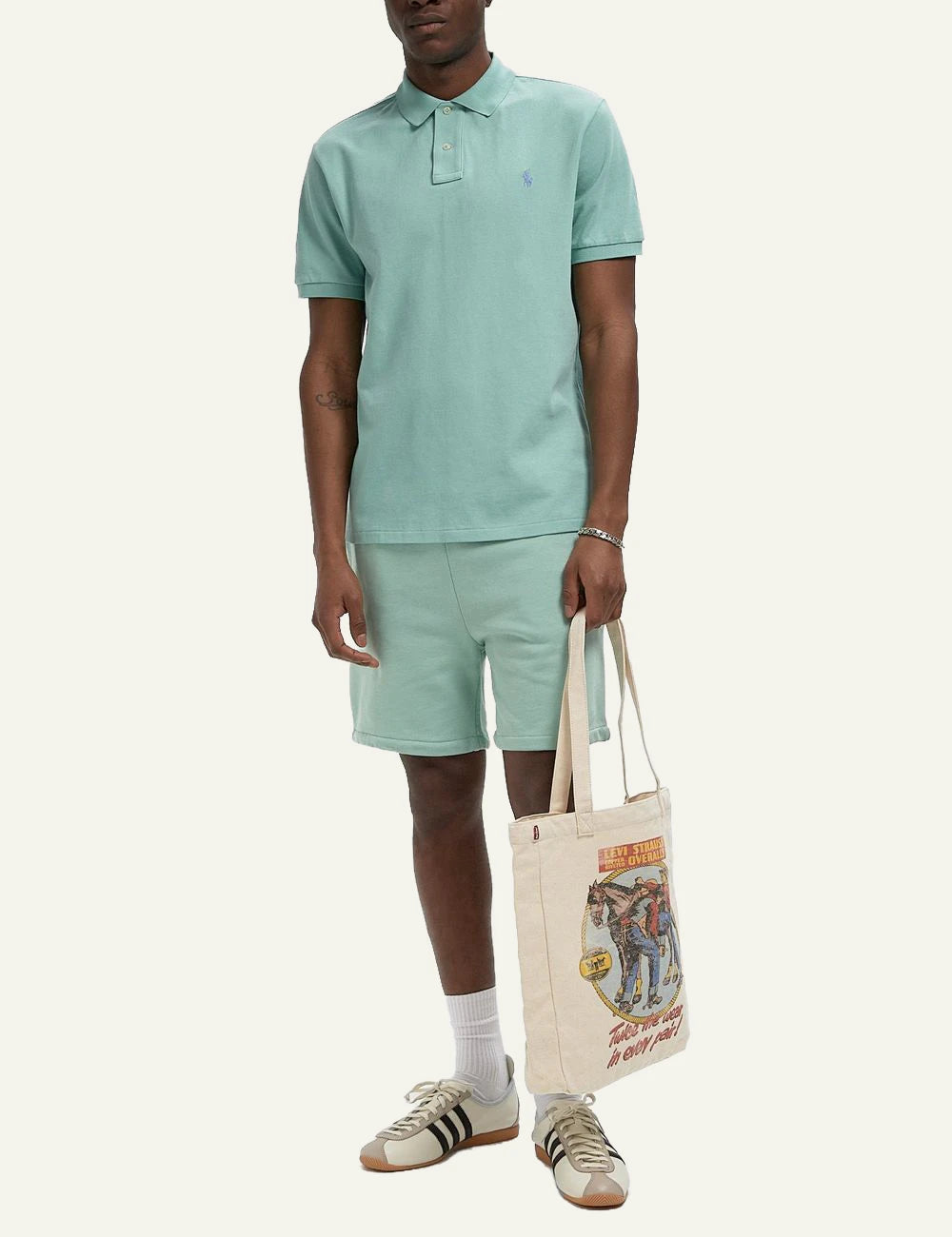 Polo Ralph Lauren short sleeve polo shirt in mint green with embroidered logo, front full body view