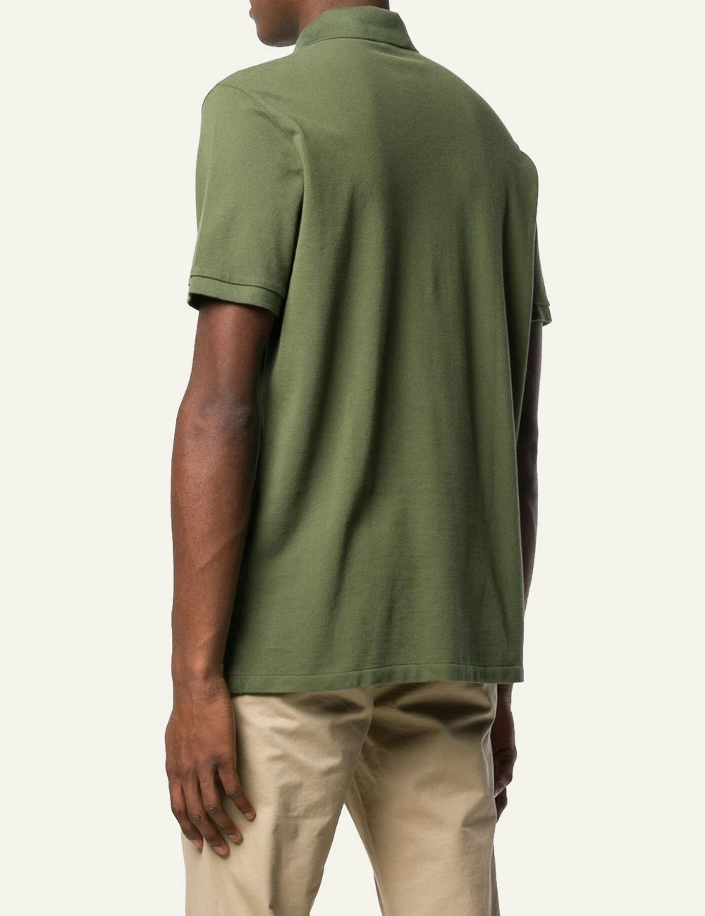 Polo Ralph Lauren short sleeve polo shirt in olive green with orange embroidered logo, back  view