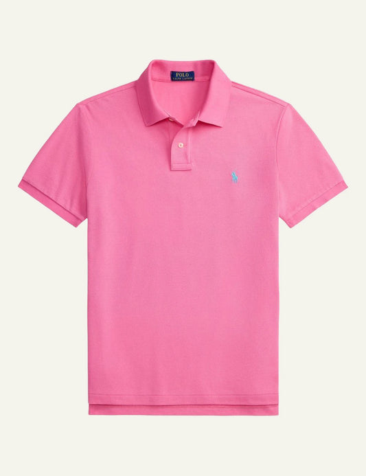 Polo Ralph Lauren short sleeve polo shirt in pink with embroidered logo, front flat view