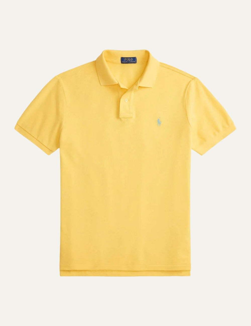 Polo Ralph Lauren short sleeve polo shirt in yellow with embroidered logo, front flat view
