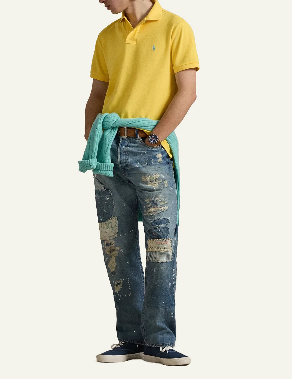 Polo Ralph Lauren short sleeve polo shirt in yellow with embroidered logo, full body view