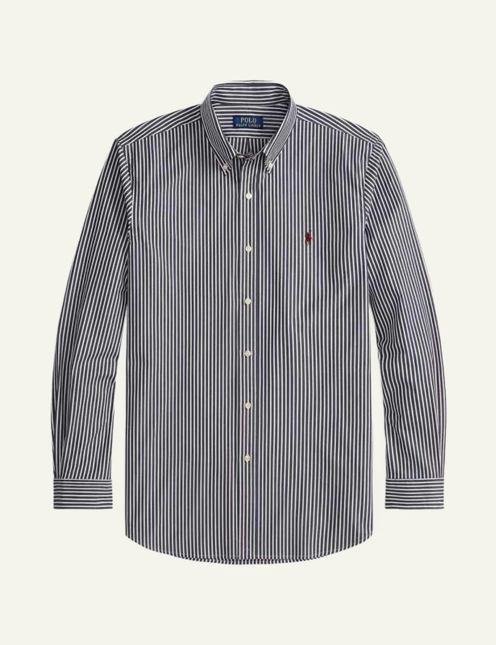 Polo Ralph Lauren striped shirt navy white front flat view
