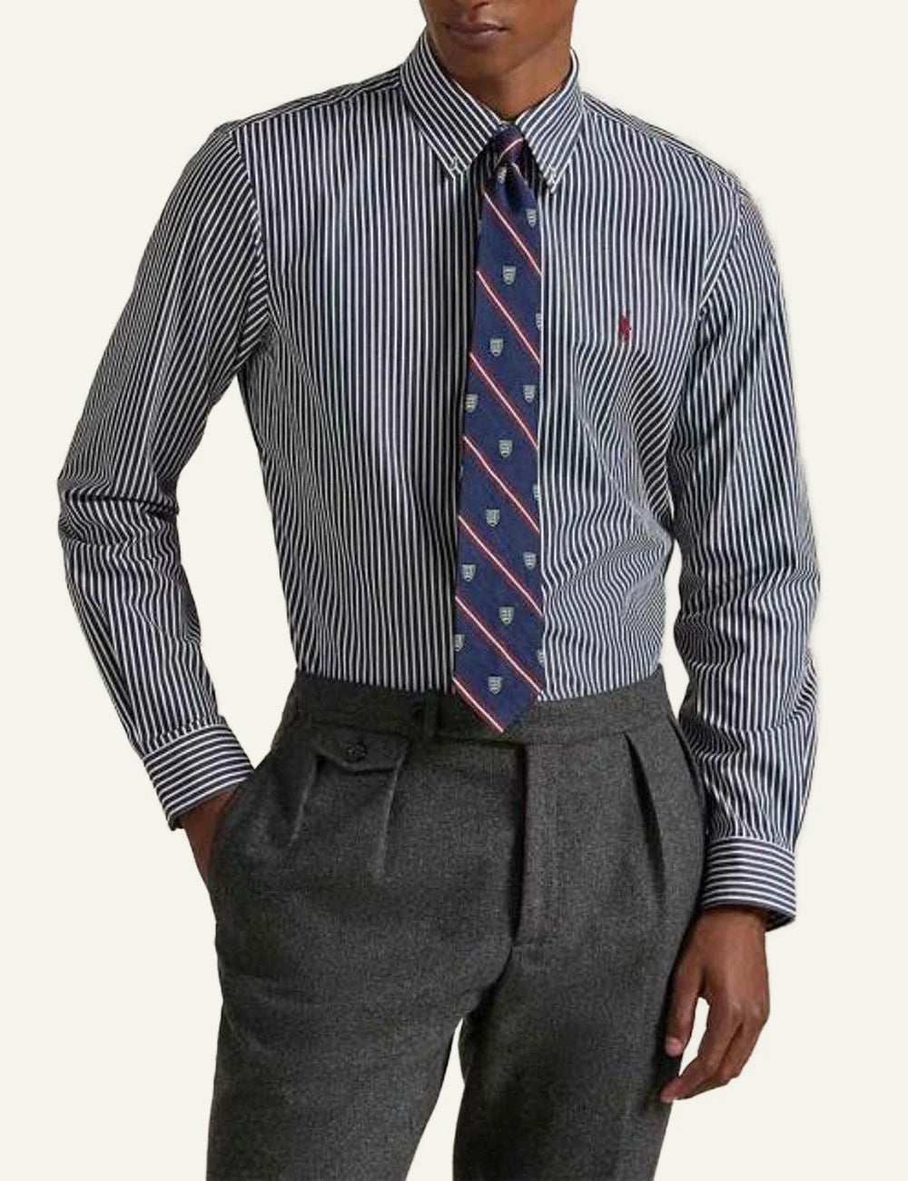 Polo Ralph Lauren striped shirt navy white front model view