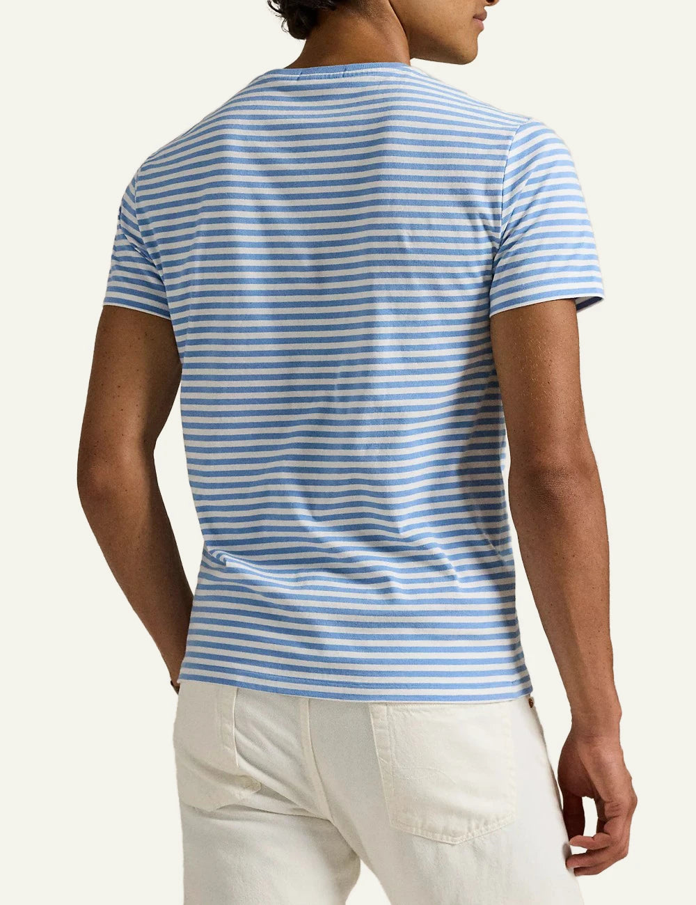 polo ralph lauren striped t shirt white light blue cotton slim fit logo chest back view