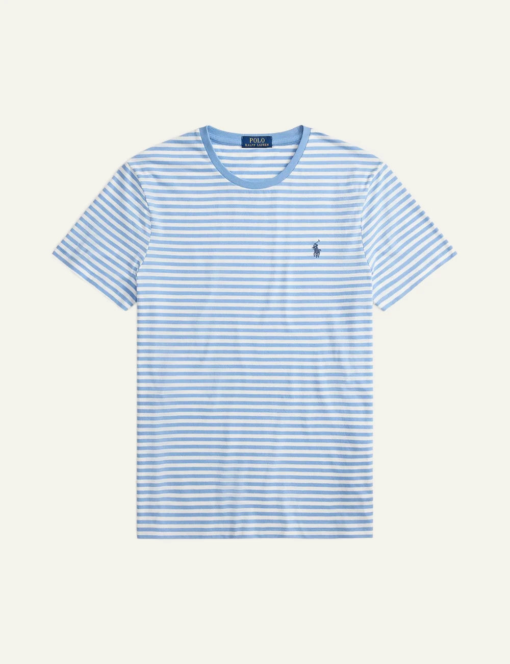 polo ralph lauren striped t shirt white light blue cotton slim fit logo chest front view