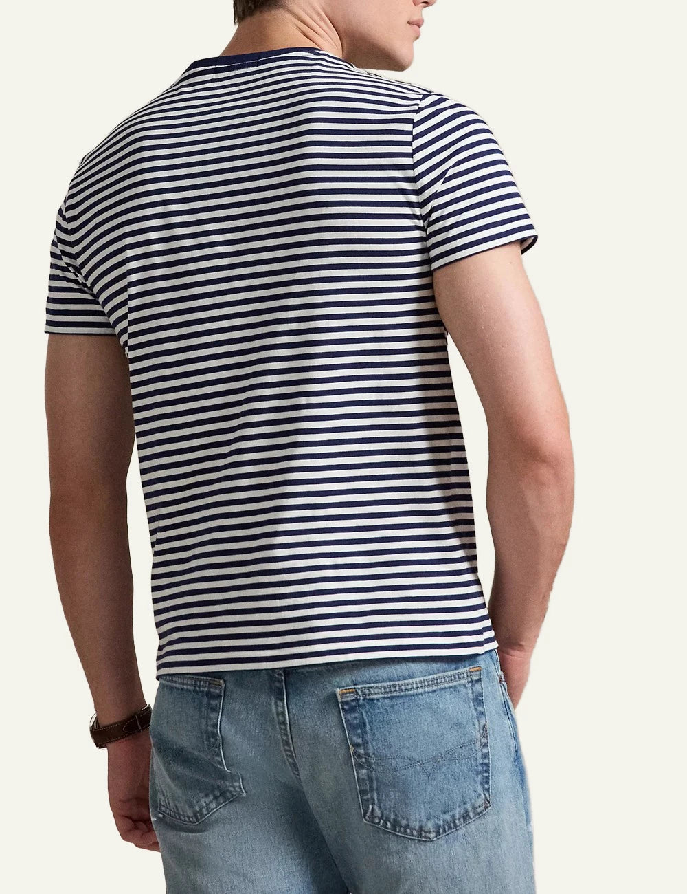 polo ralph lauren striped t shirt white navy cotton slim fit logo chest back view