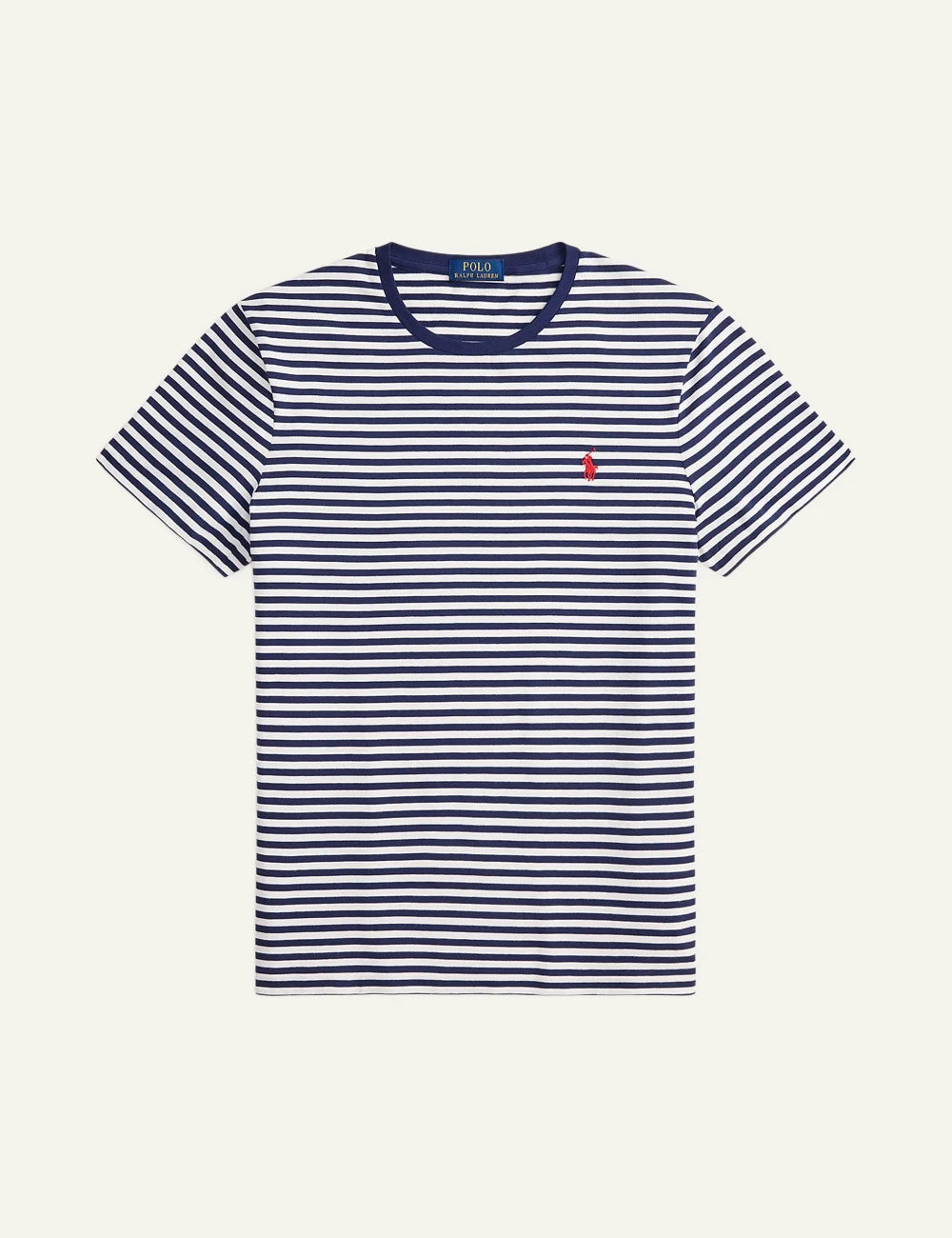 polo ralph lauren striped t shirt white navy cotton slim fit logo chest front view