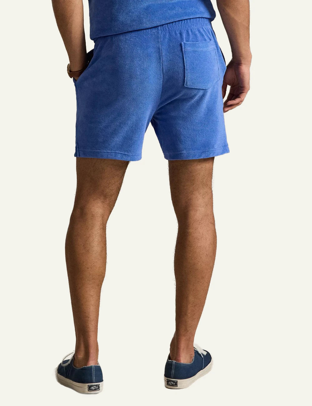 polo ralph lauren terry shorts blue cotton drawstring waist logo detail back view