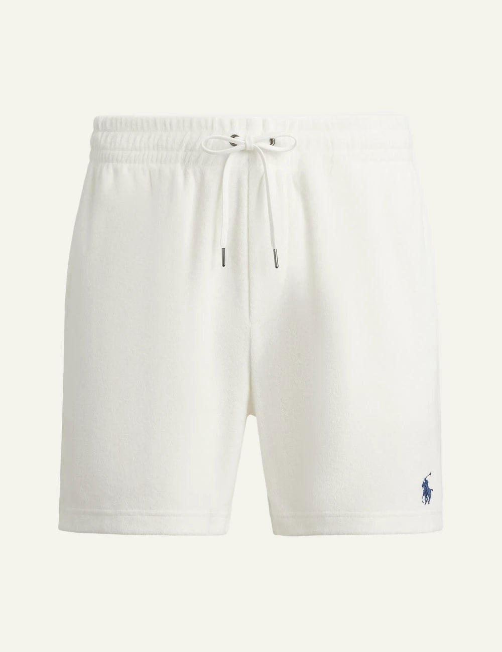 polo ralph lauren terry shorts white cotton drawstring waist logo detail front view