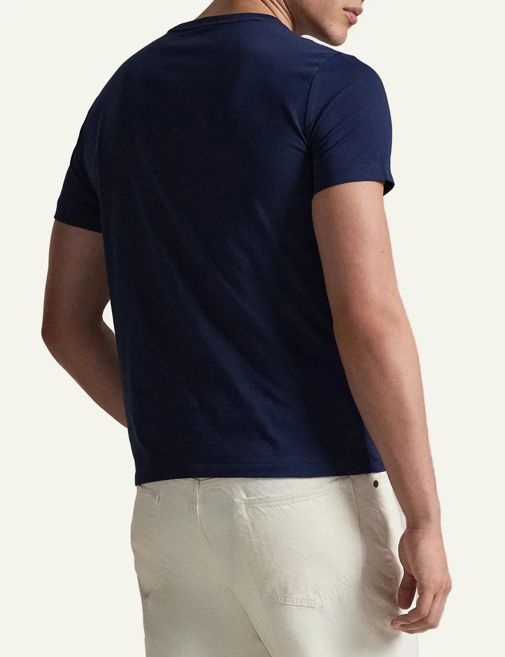 polo ralph lauren t shirt navy cotton slim fit logo chest back view