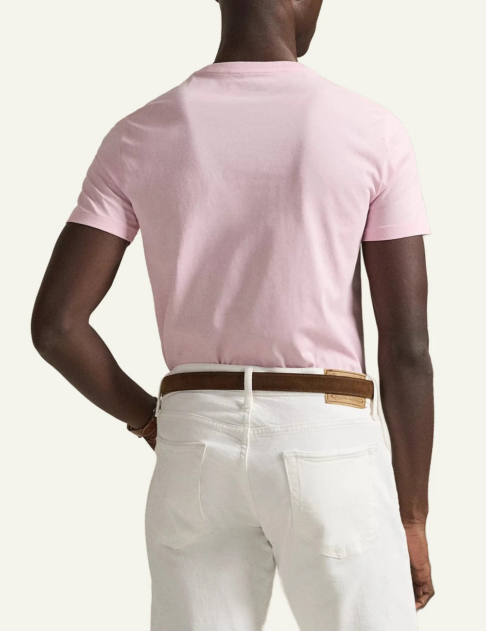 polo ralph lauren t shirt pink cotton slim fit logo chest back view