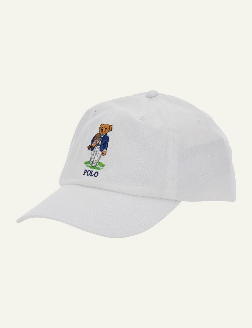 Polo Ralph Lauren white baseball cap bear logo embroidered front view